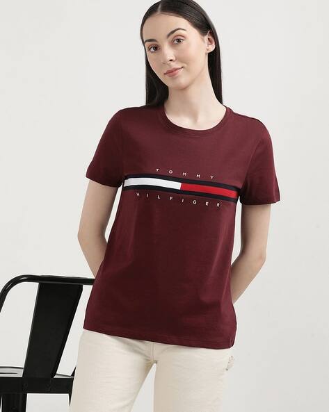 Women Brand Print Regular Fit Crew-Neck T-Shirt