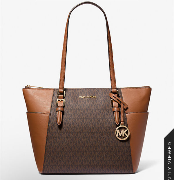 Charlotte Large Logo and Leather Top-Zip Tote Bag