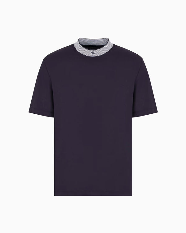 Regular fit T-shirt with striped profile neckline