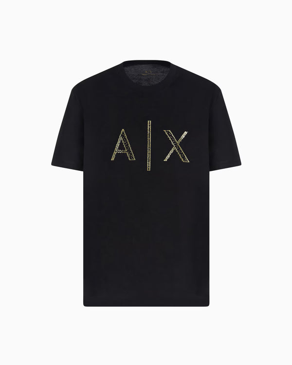 Regular fit T-shirt with rhinestone logo
