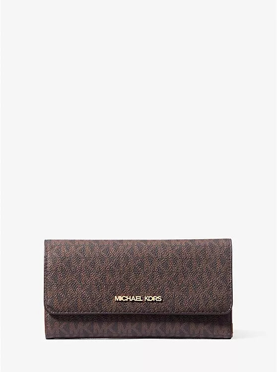 Jet Set Travel Crossgrain Leather Tri-Fold Large Wallet Brown